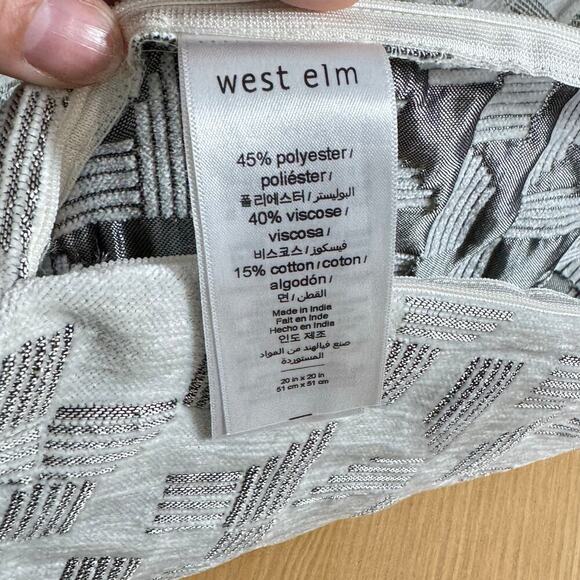 West Elm Cut Geo Chenille Jacquard Square Pillow Cover 18x18 Stone White - Picture 6 of 7